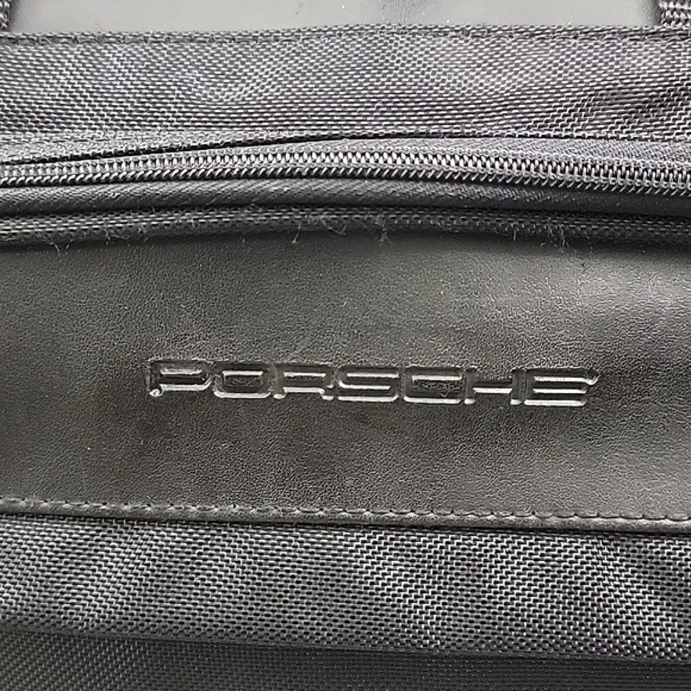 Porsche Rare Briefcase Office Sport Laptop Bag - Black Nylon, Leather Trim
